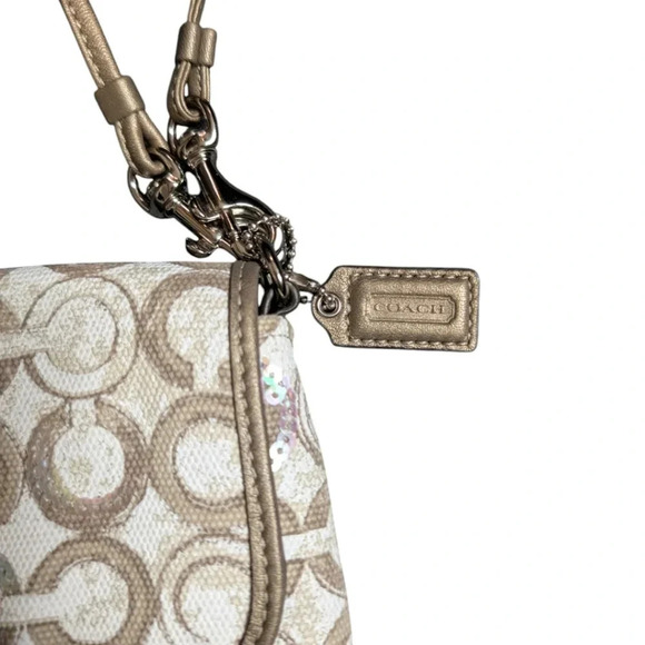 Coach Kristin Op Art Sequin Crossbody Bag Mushroom Taupe White Small Women's OS - Picture 8 of 14